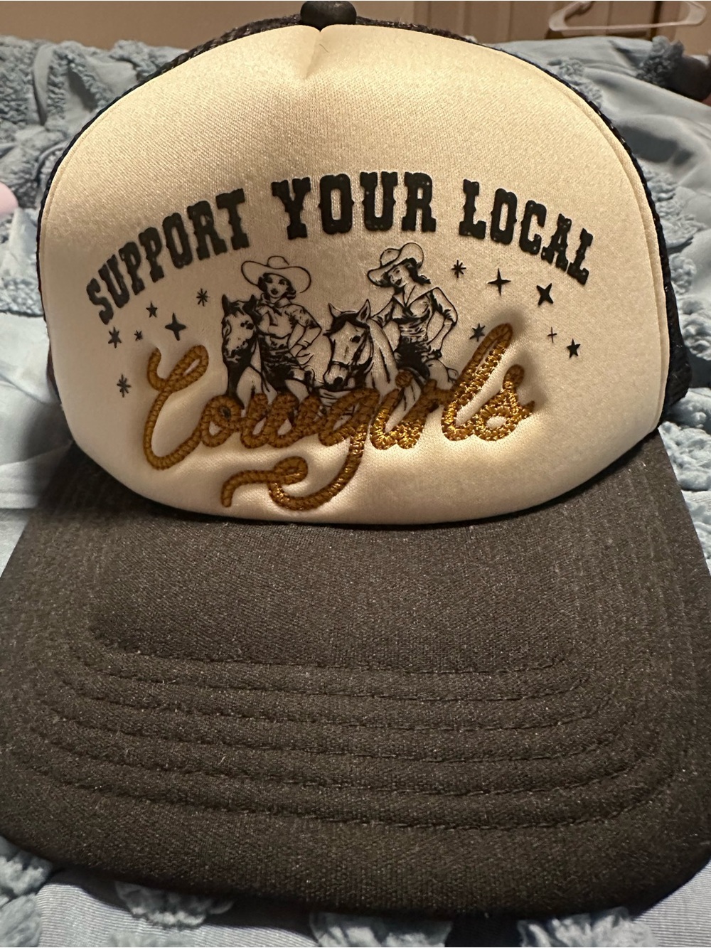 Support Your Local Cowgirls Black & Cream Trucker Hat
